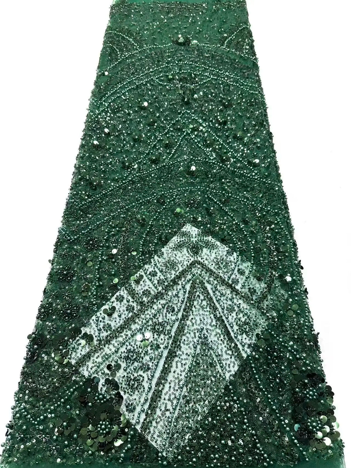 tissu décoratif vert olive noir doré rose pâle sequins motifs floraux broderie luxueux élégant
