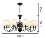 lustre fer noir classique abat jour blancs interrupteur bouton verre dépoli