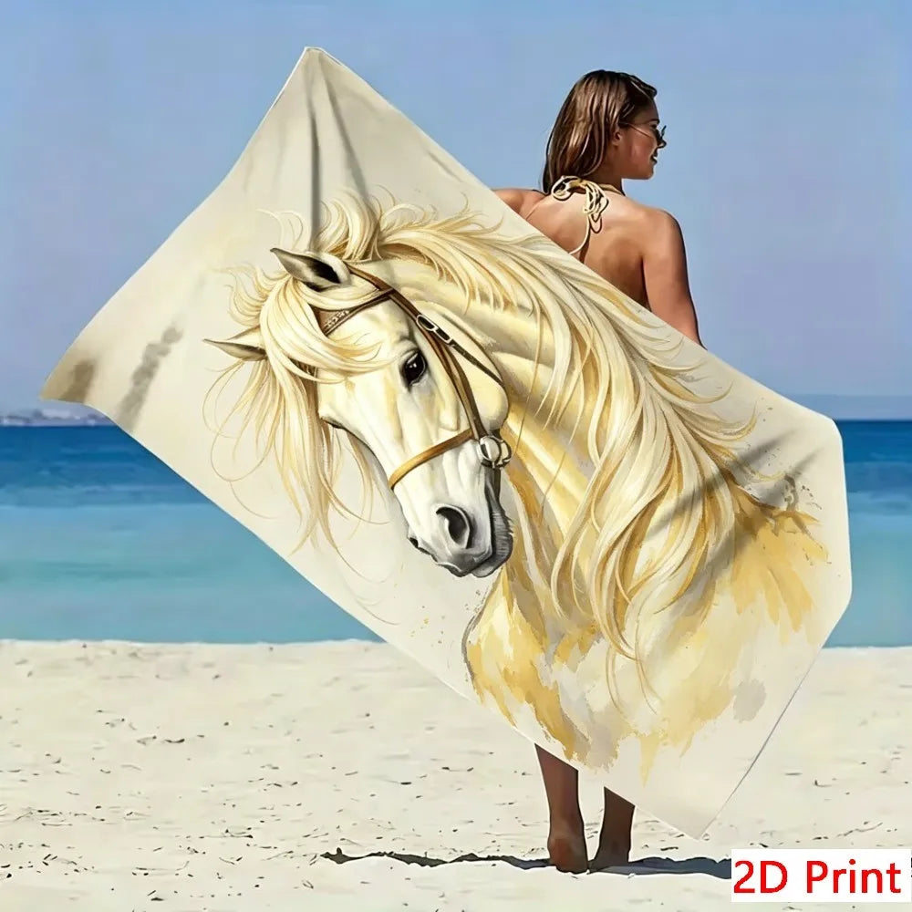 serviette plage microfibre cheval artistique séchage rapide grande taille toiletement illustration réaliste
