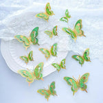 papillons décoratifs transparents effet holographique adhésifs 3d élégants rose vert bleu doré pack 12
