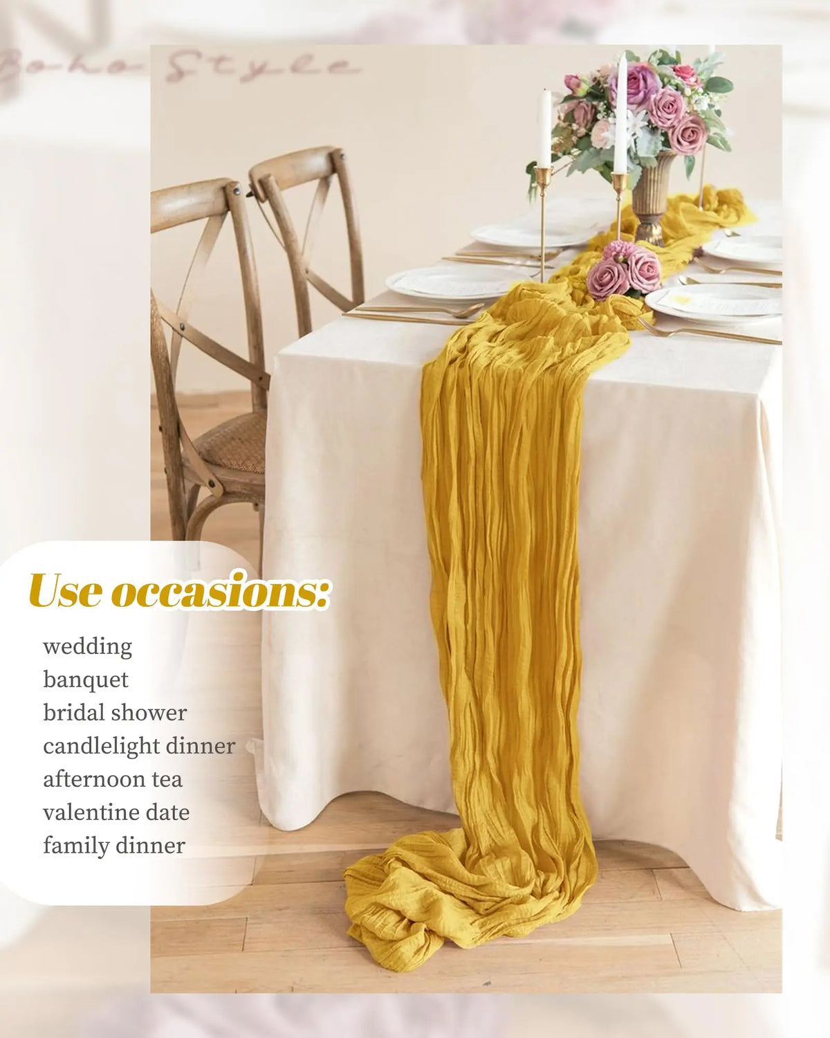 tableau boho jaune moutarde texture plissée maison adhésif serviettes assorties deco anniversaire mariage noel