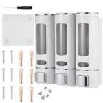distributeur savon liquide moderne blanc gris bleu vert transparent vis fixations salle bain