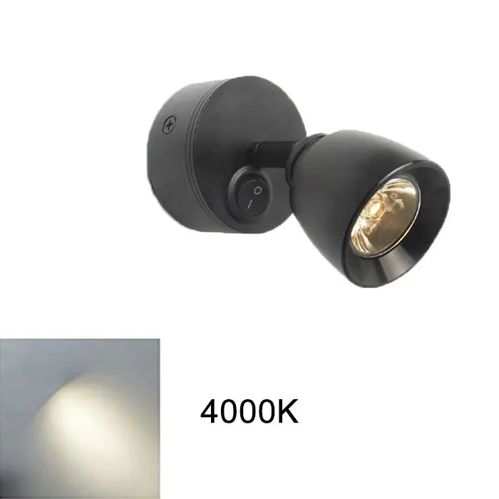 Spot mural moderne LED 12V blanc noir interrupteur rotatif 3000K 4000K 6000K