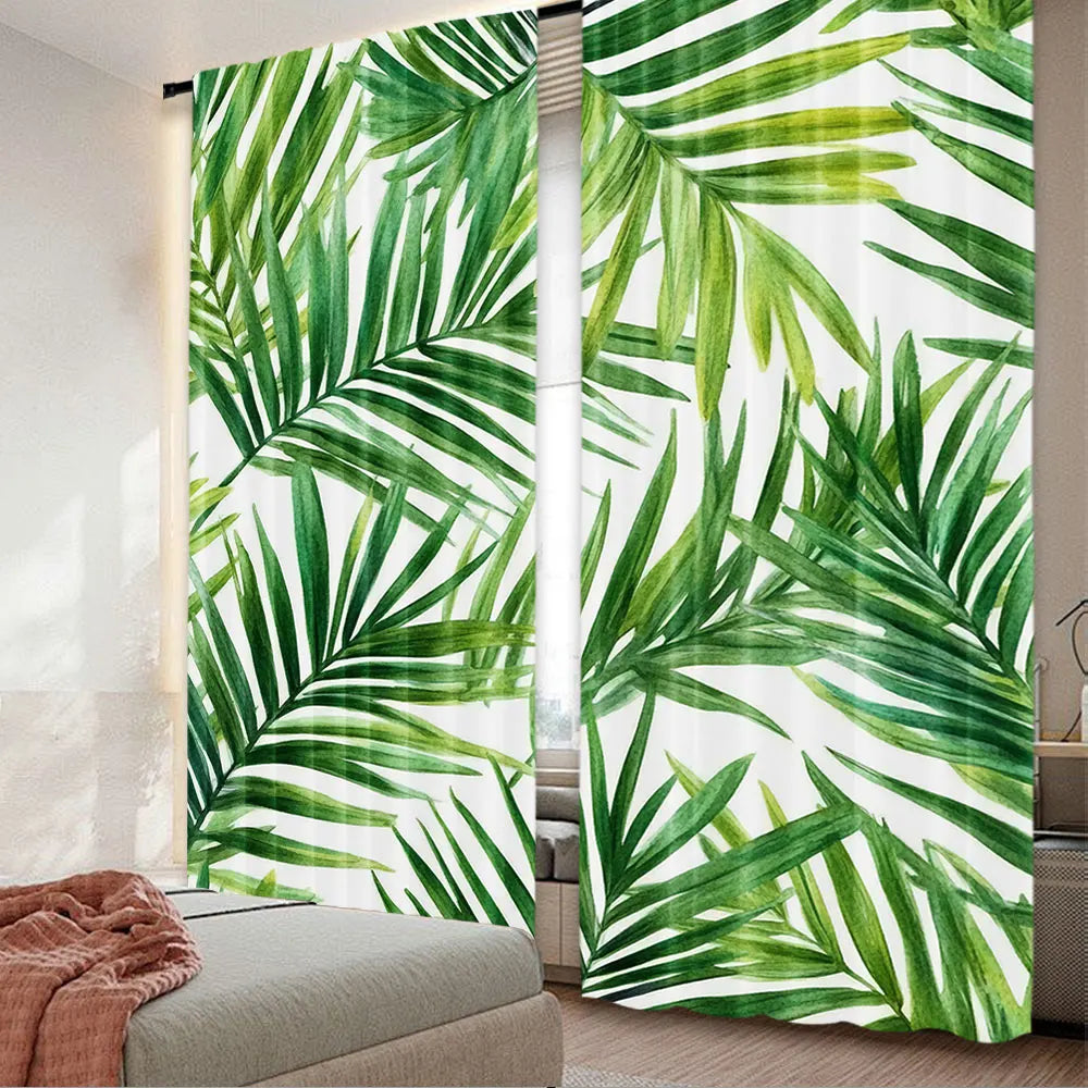 rideau vert feuilles palmier moderne 100 polyester 75x166cm 105x230cm 130x210cm chambre salon