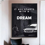 Impression toile enfant tricycle Porsche message rêve moderne horizontal sans cadre