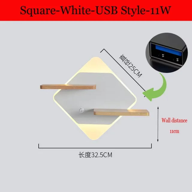 lampe murale moderne minimaliste blanc noir bois clair éclairage chambre salon led 11w warm