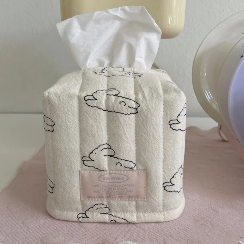 boîte mouchoirs tissu nuages lapins blanc minimaliste moderne décoration intérieure salon chambre douce confortable