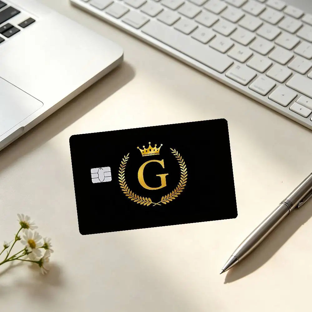 cartes visite protection autocollants noir doré couronne lettre guirlande fond noir classique élégant set