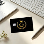 cartes visite protection autocollants noir doré couronne lettre guirlande fond noir classique élégant set