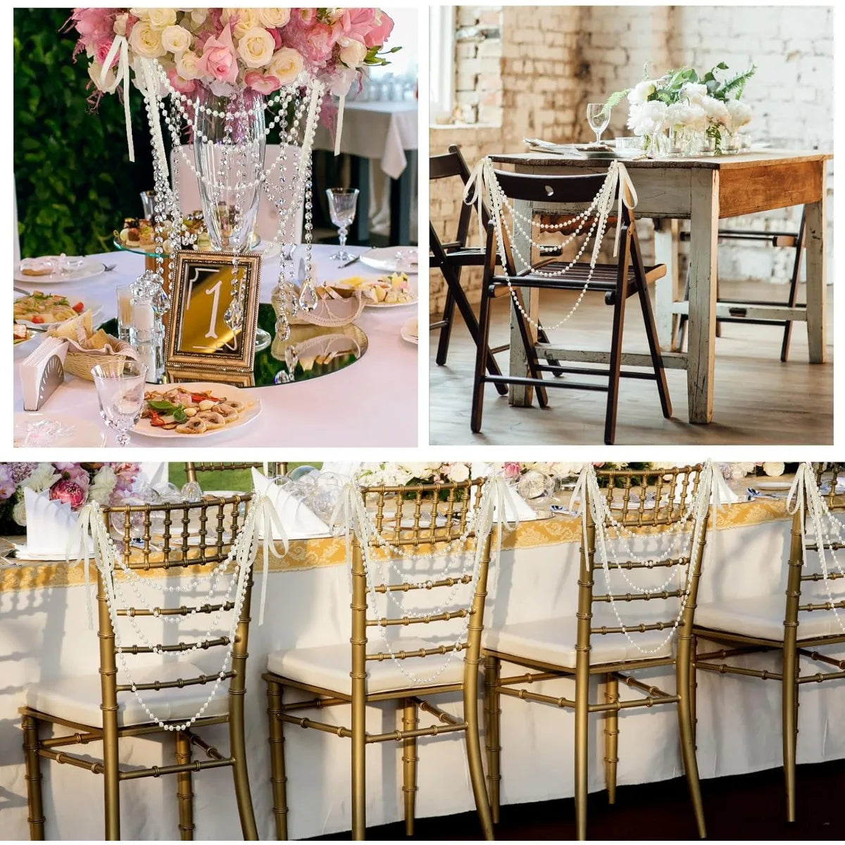 décorations mariage guirlandes satin blanc nacré or chaises allée festive élégantes classicampoises salopes