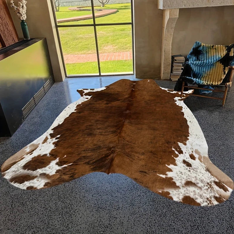 tapis acrylique marron blanc texture naturelle rustique dimension 140x160cm