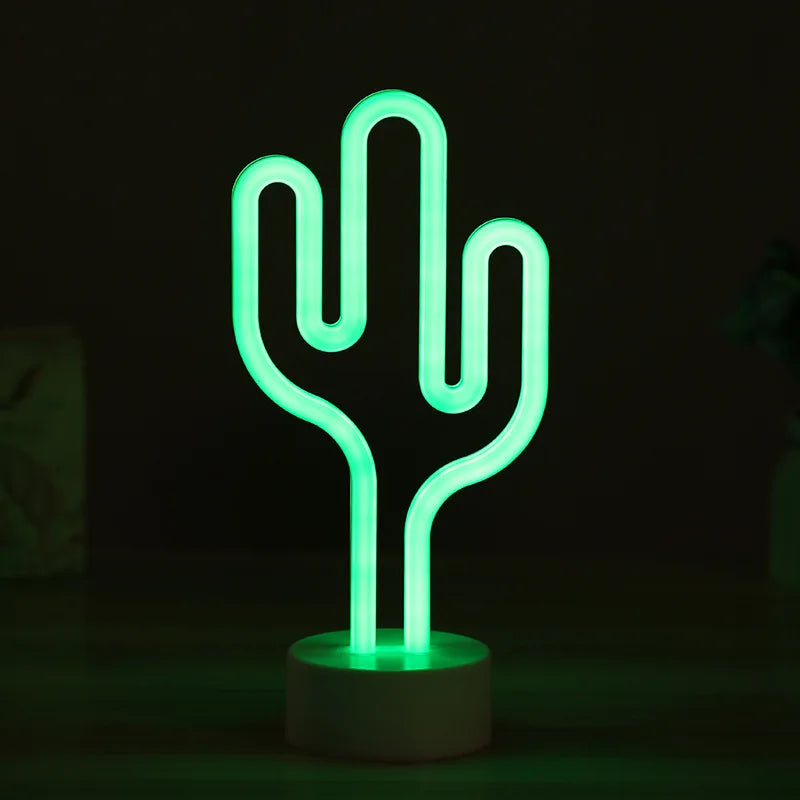 lampe néon cactus verte moderne minimaliste alimentée usb batterie lumière ambiance chambre entrée