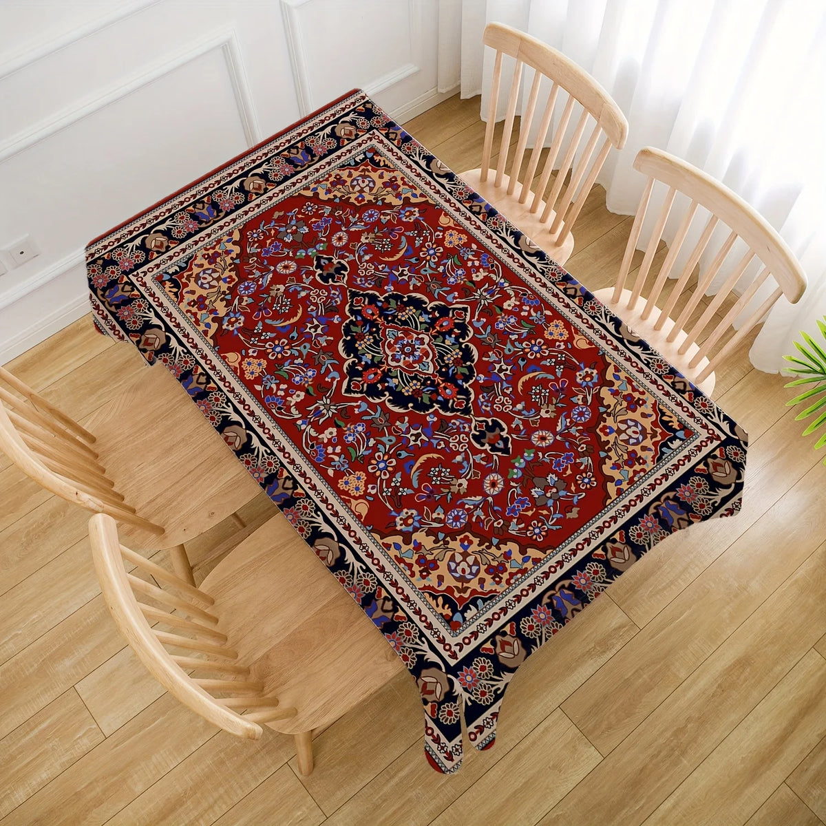 nappe imperméable ornements floraux rouge noir bleu beige classique table réutilisable polyester tissage tat
