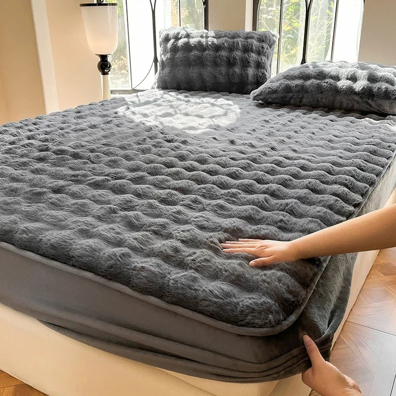 housse lit peluche gris matelassée antiacariens permeable air antibacteries ondulee confortable 200x220cm