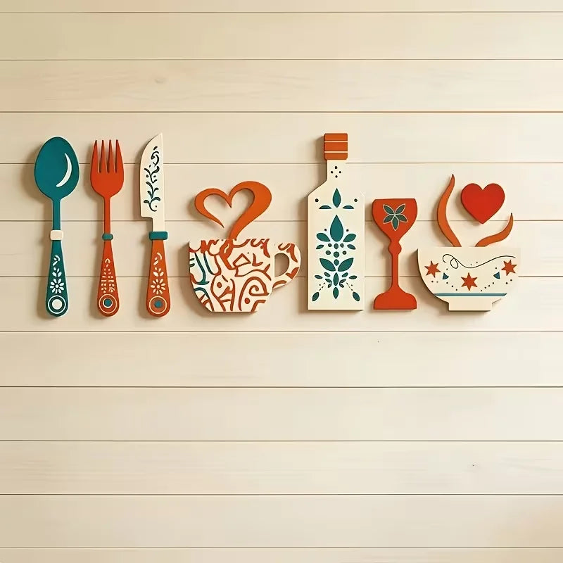 décoration murale bois ustensiles vaisselle fourchette cuillère tasse verre rustique chambre cuisine