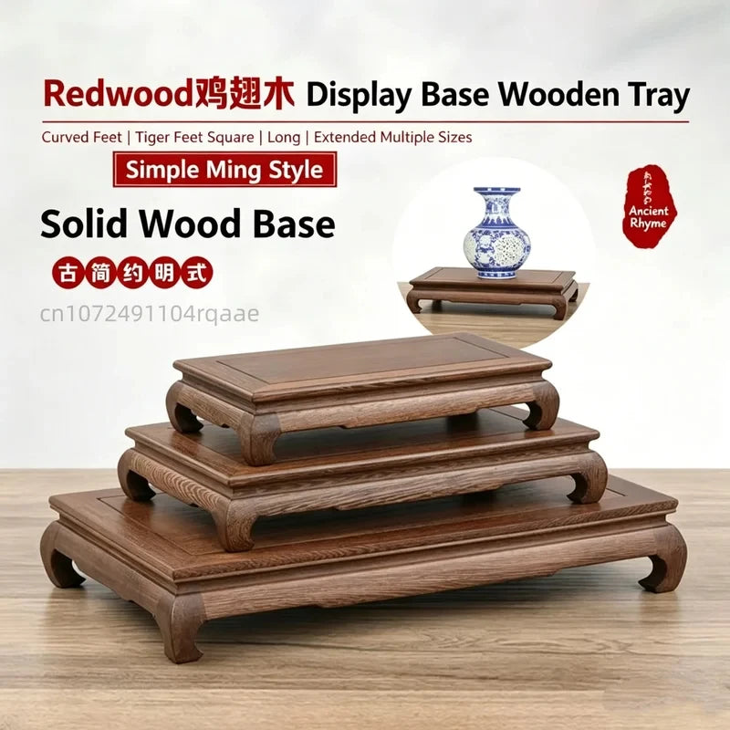 support présentation bois marron sculpté ming simple décoration plantes vases thé crafts display stand