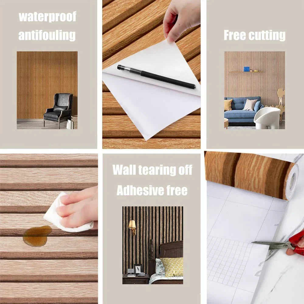 décoration murale papier peint motifs lignes verticales moderne minimaliste adhésif PVC marron beige gris