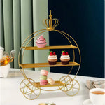 présentoir métal doré blanc trois niveaux gâteaux cupcakes macarons décoratif princesses mariage après midi