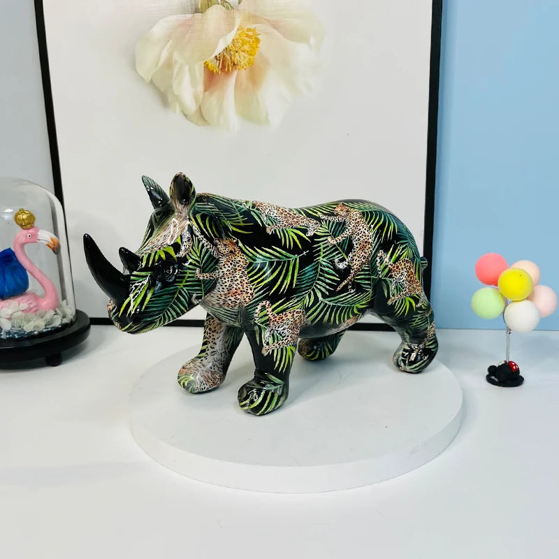 statuette rhinocéros abstraite graffiti animal résine décorative maison