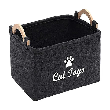 panier jouets chien feutre gris moderne poignées bois 38cm 25cm 18cm