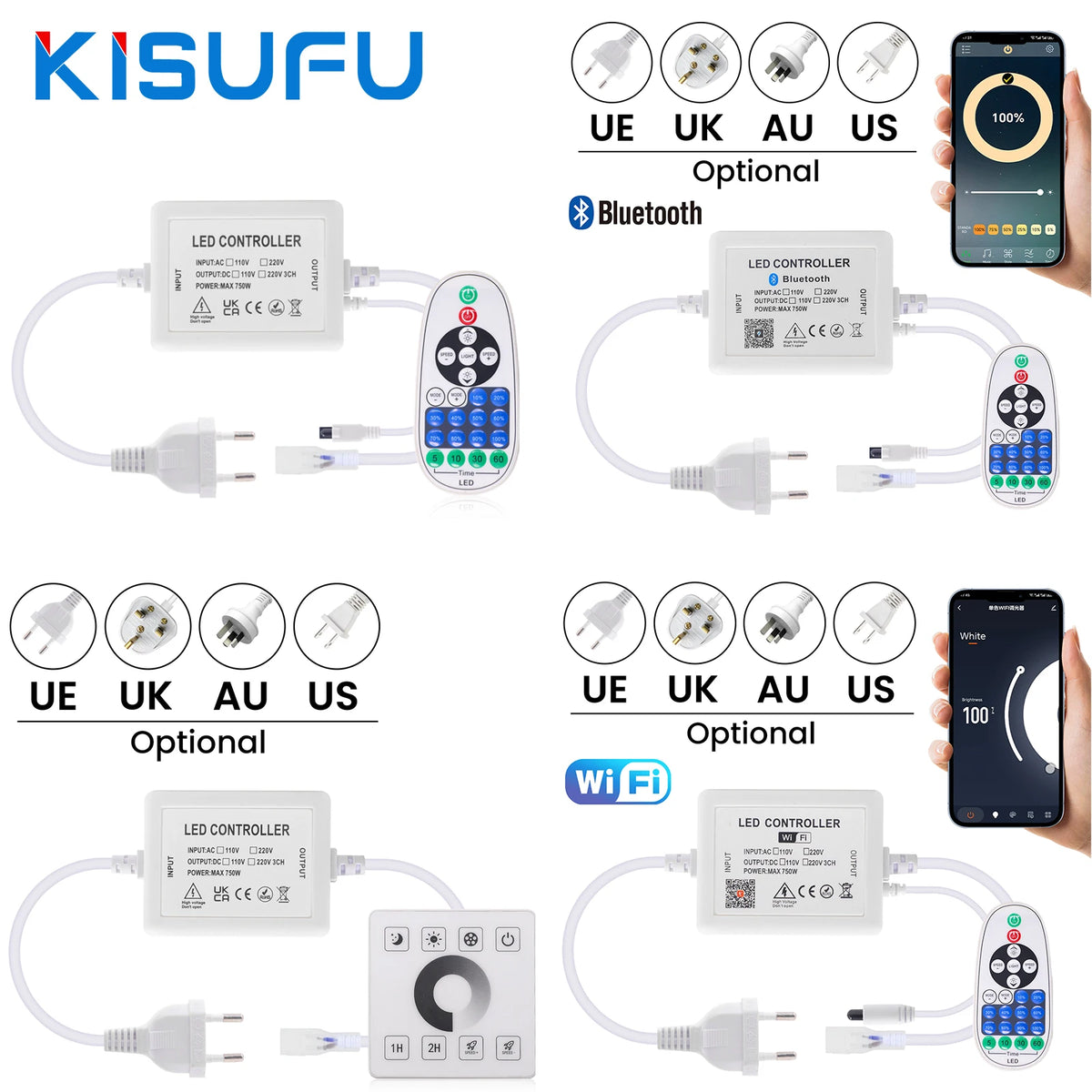 contrôleur led wifi bluetooth rf télécommande prise électrique moderne certifié ul cqc cem fcc