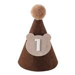 chapeau fête bébé marron velours pompon ruban chiffre imprimé 16cm 11cm anniversaire unisexe opacité