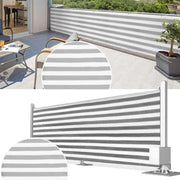 écran balcon rétractable tissu rayé gris blanc semi transparent moderne tringle métallique système rétraction
