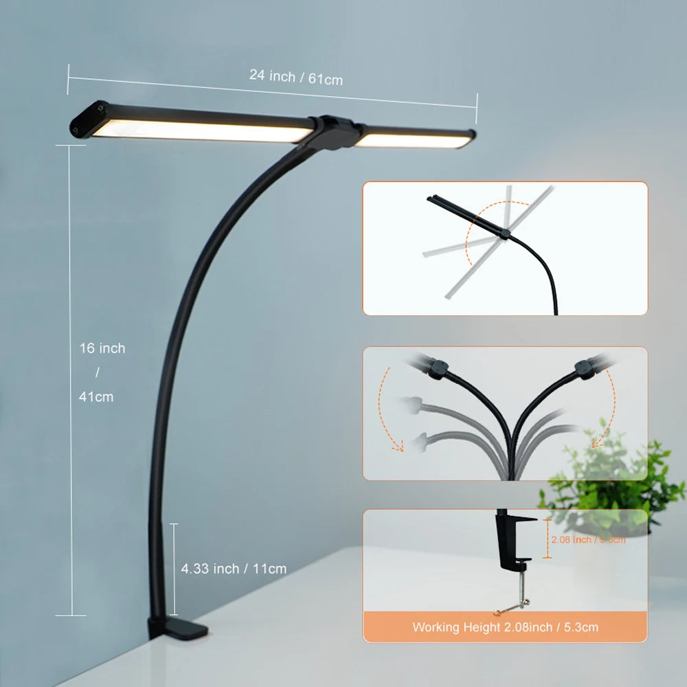 lampe led noir moderne flexible bras ajustable clip facile contrôle tactile