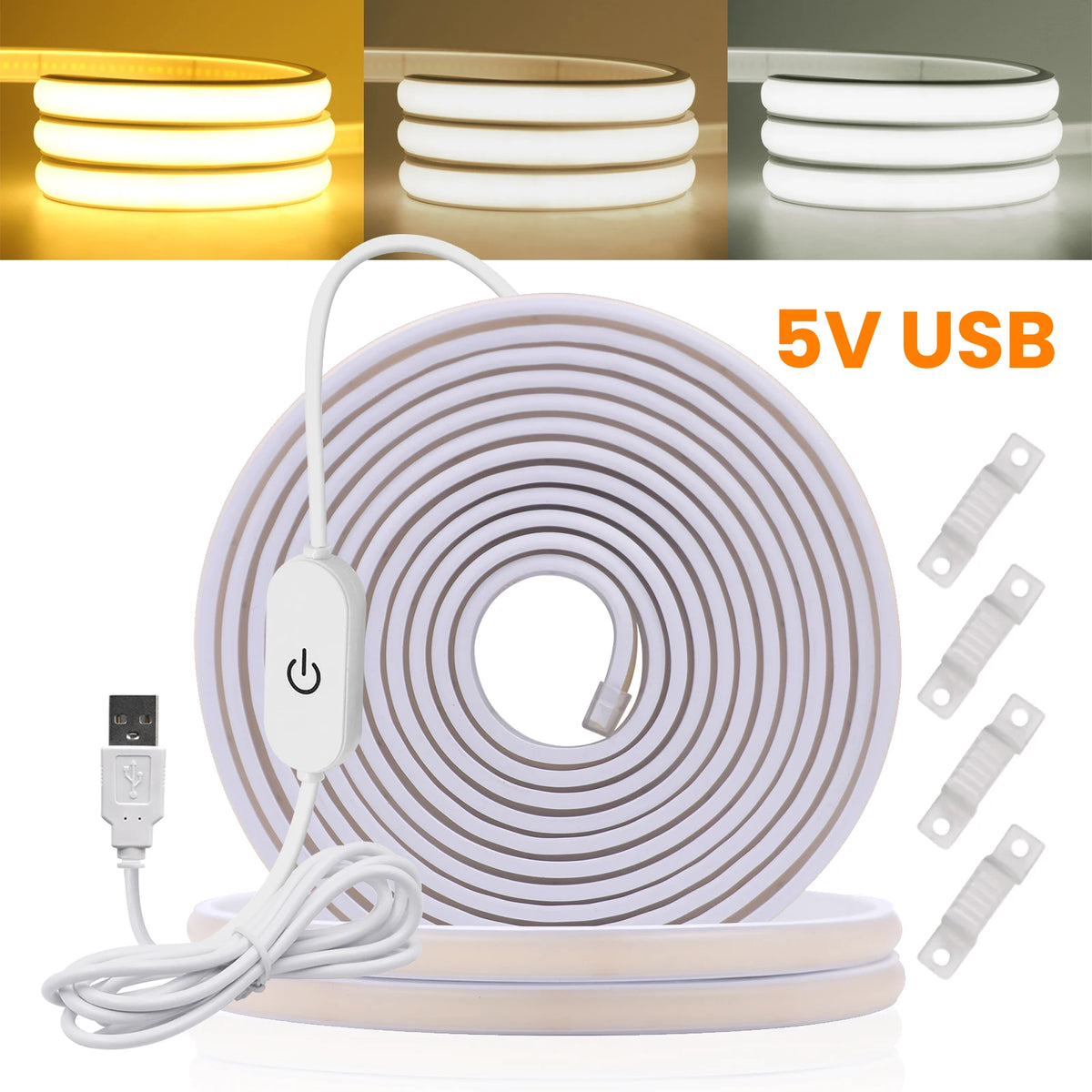 ruban led flexible blanc 320leds/m clips commutateur tactile câble usb moderne salon