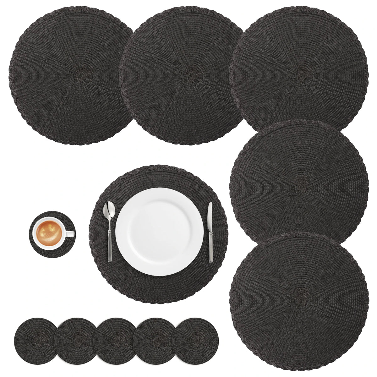 tapis table classique tissage rond marron clair respectueux environnement 34cm diamètre assiette fourchette couteau