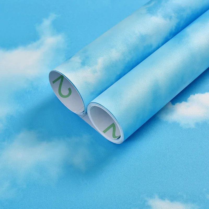 papier peint auto adhésif 3d ciel bleu nuages moderne imperméable résistant humidité isolation thermique