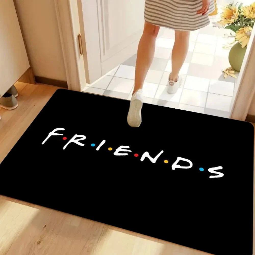 tapis friends logo noir moderne antidérapant résistant décoloration 30x50cm 40x60cm 50x80cm salon bainextérieur