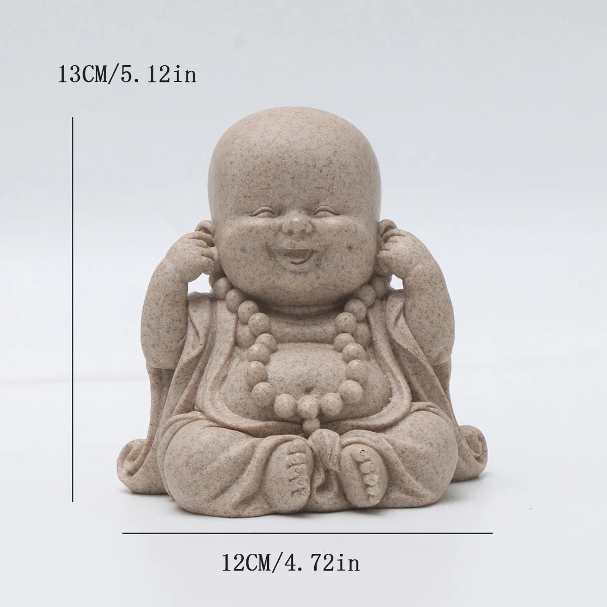 statuettes bouddha enfant résine beige clair marron motifs dorés zen