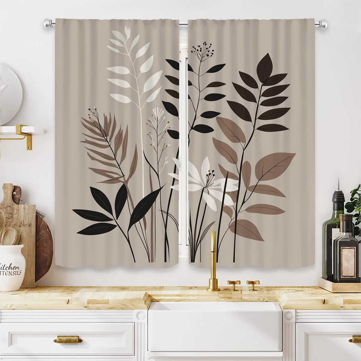 rideau semi transparent feuilles stylisées moderne polyester 100% 24x59in x2