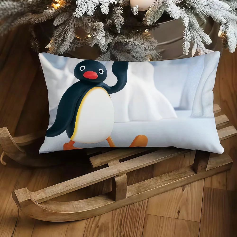 housse coussin pingouin dessin animé double face polyester 30x50cm 40x60cm 48x74cm 50x70cm chambre canapé