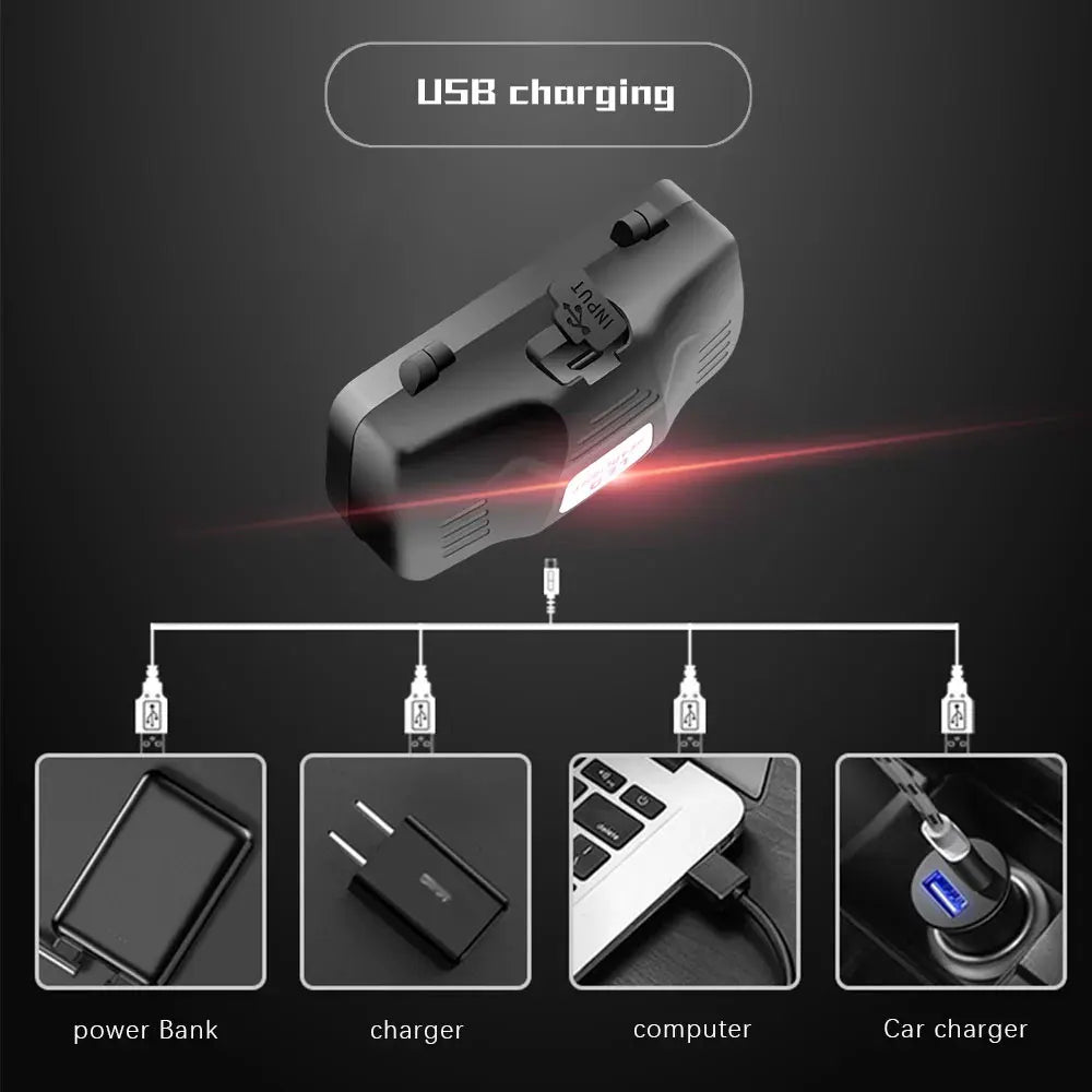 lampe frontale led rechargeable usb noir bande ajustable modes lumiere haute bas strobe