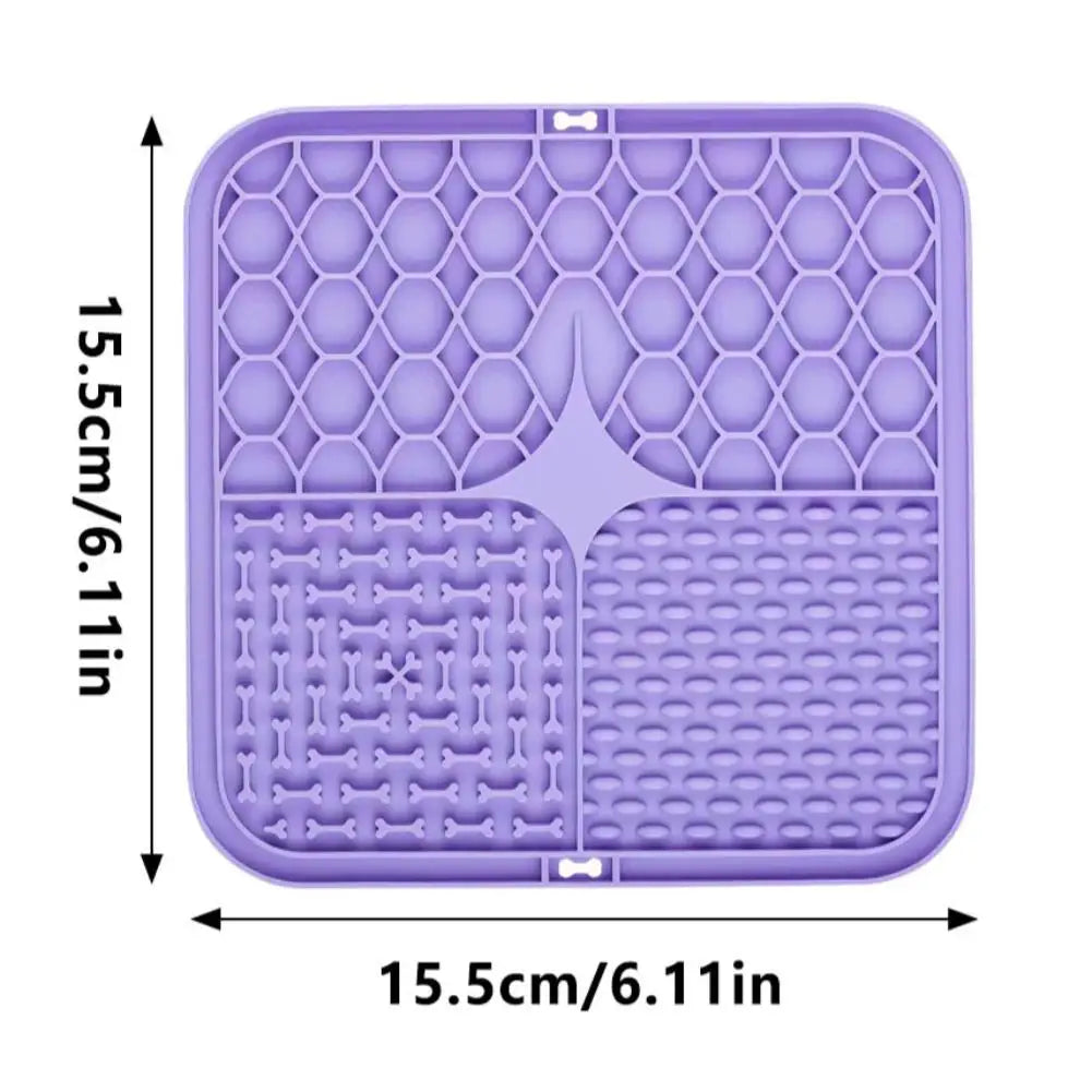 tapis animaux compagnie slow feeder violet gris bleu texture hexagones os points moderne ludique