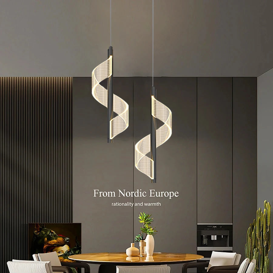 lampe suspendue moderne spirale transparente blanc doré élégante contemporaine filetée 2000 82000 lumens