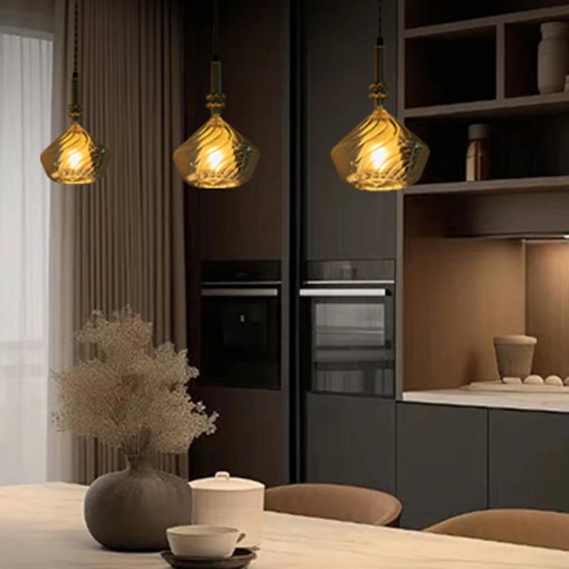 lampe suspendue verre texturé moderne minimaliste argenté transparent 3000k 4000k 6000k