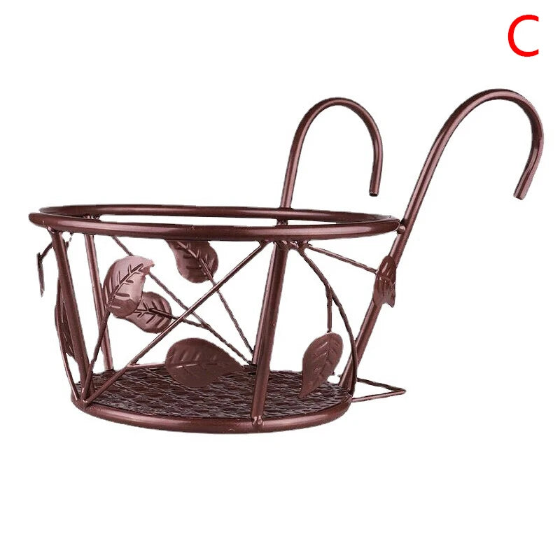 support mural pots fleurs noir blanc marron grille feuilles moderne crochetsextérieur jardin balcon