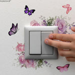 sticker mural moderne fleurs papillons adhésif décoration intérieure maison interrupteur blanc salon chambre