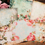 serviettes imprimées multicolores fleurs vintage roses pivoines marguerites bois patiné set table
