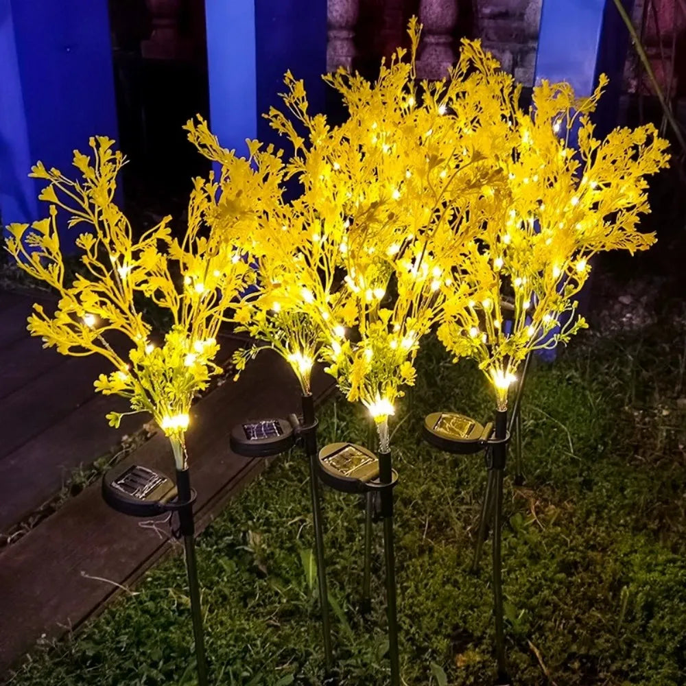 lampe solaire extérieure fleur artificielle jaune vert métal décorative jardin nuit led rechargeableextérieur