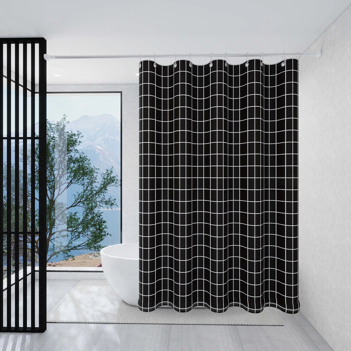 rideau douche noir blanc grille moderne respectueux l'environnement 100cm 180cm