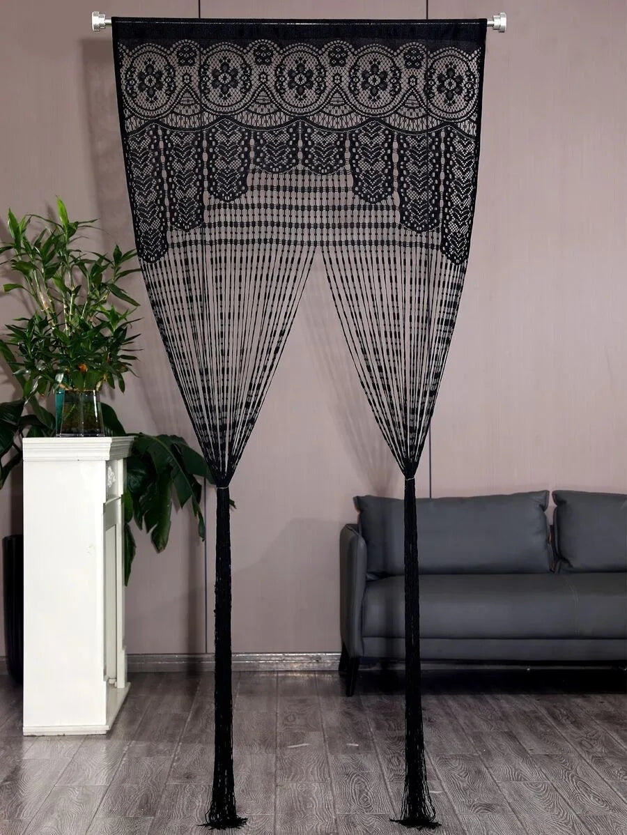 rideau noir dentelle motifs géométriques classique opaque porte vintage