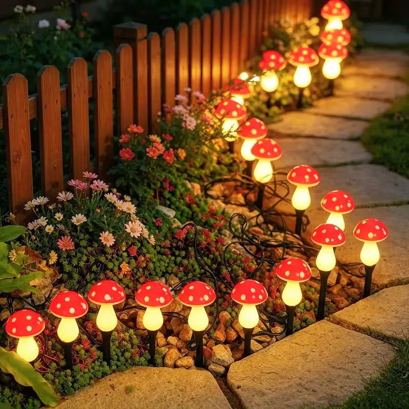 lumière solaire led champignon rouge points modernes jardin blanc jaune fixations piquets cordonnier modes