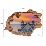 sticker mural 3d scène naturelle illusion optique adhésif multicolore coucher soleil océan planètes enfants