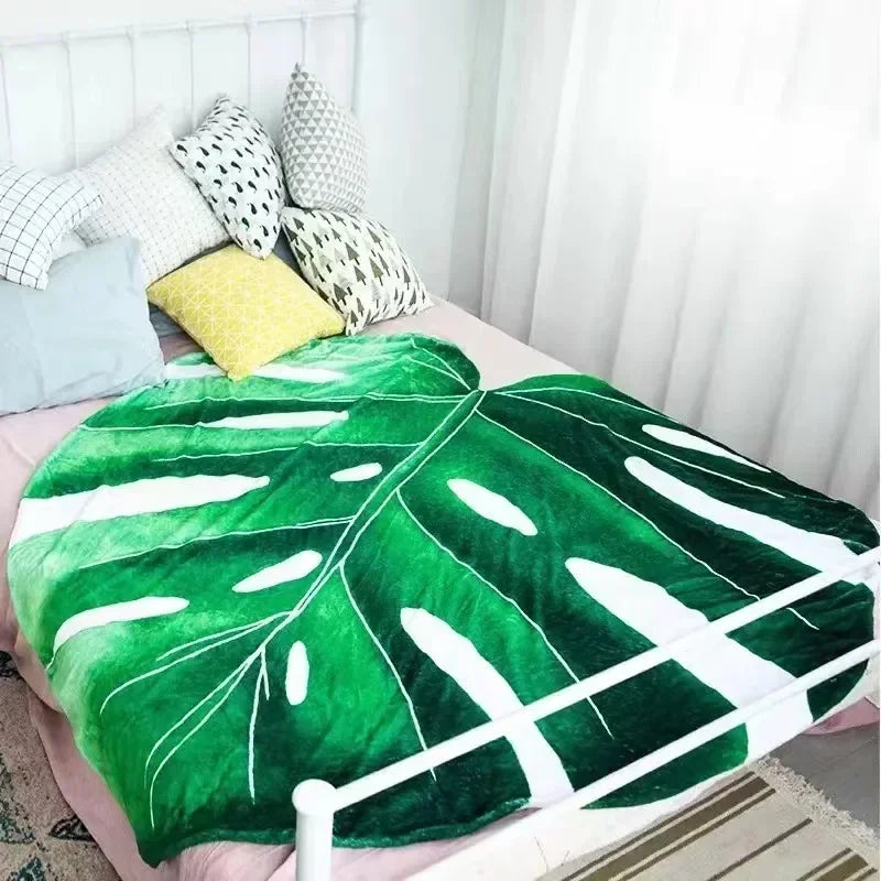 couverture feuilles plante polyester soft moderne printemps automne voyage maison vert différents tons