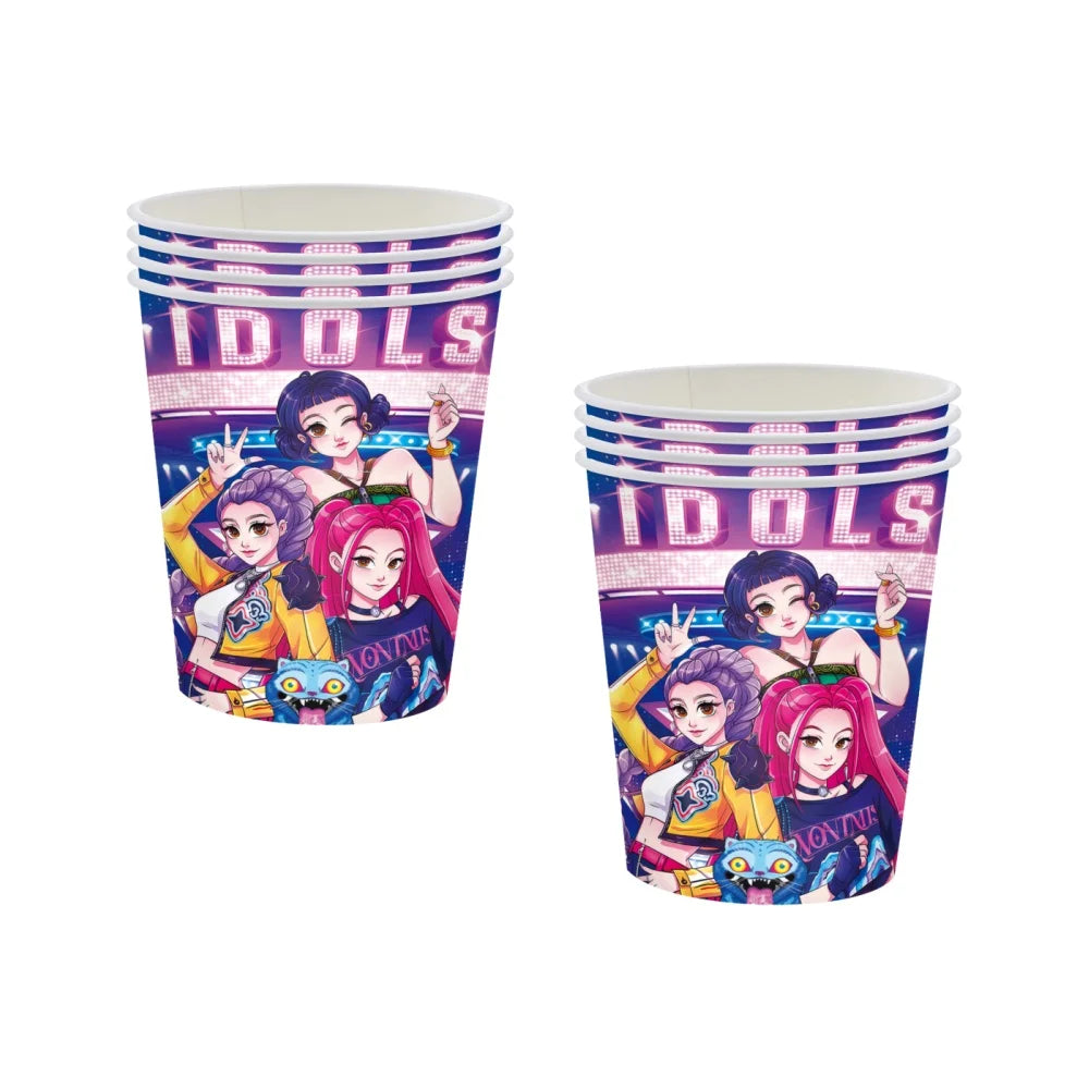 kit décoration anniversaire fille personnages dessin animé assiettes gobelets serviettes nappe guirlande rose violet