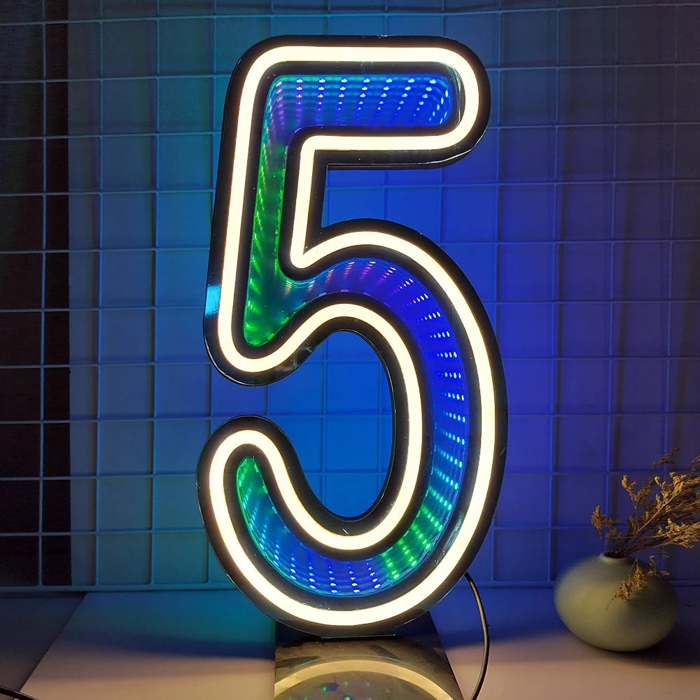 lumière numérique led numéro bleu vert blanche moderne rayures colorées base détachable fête événement